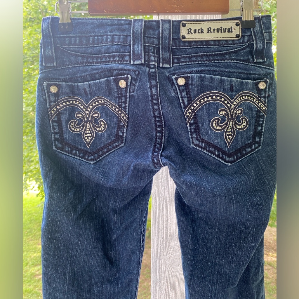Rock Republic Adele Boot Cut Denim Jeans Dark Wash Bling Rhinestones Size 27
